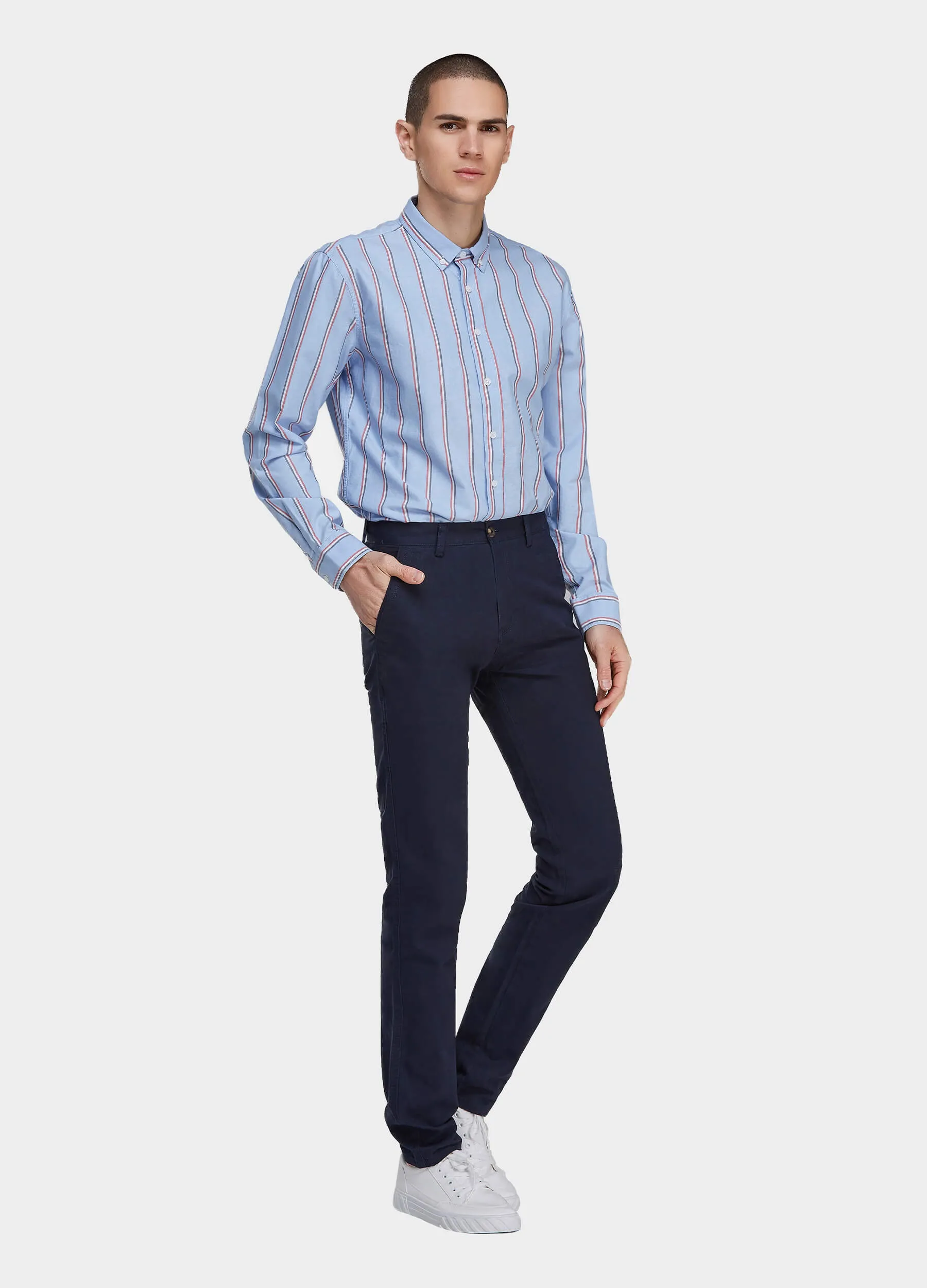 1PA1 Men's 100% Cotton Chino Straight Leg Zip Fly Slant Pocket Casual Trousers