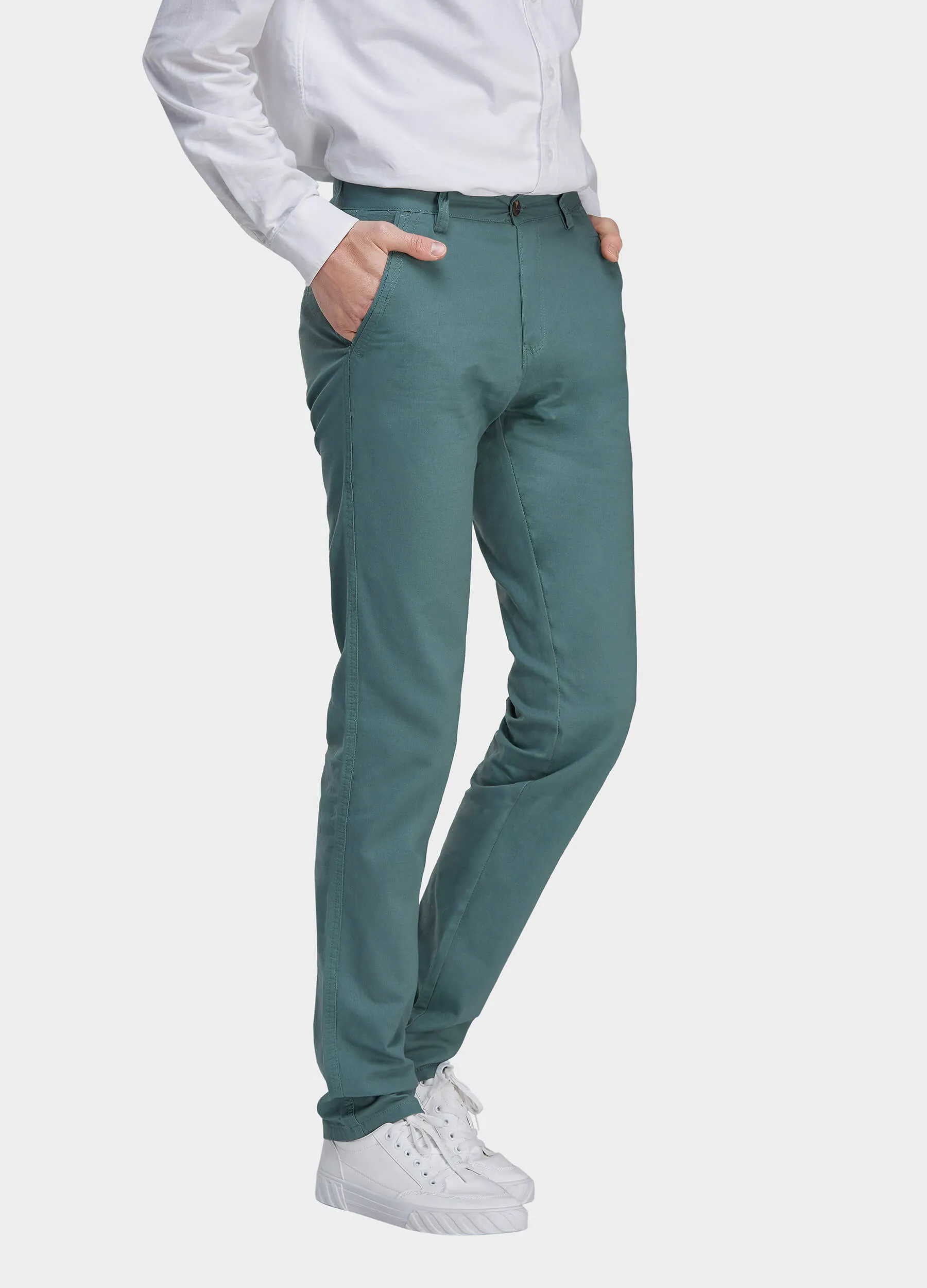 1PA1 Men's 100% Cotton Chino Straight Leg Zip Fly Slant Pocket Casual Trousers