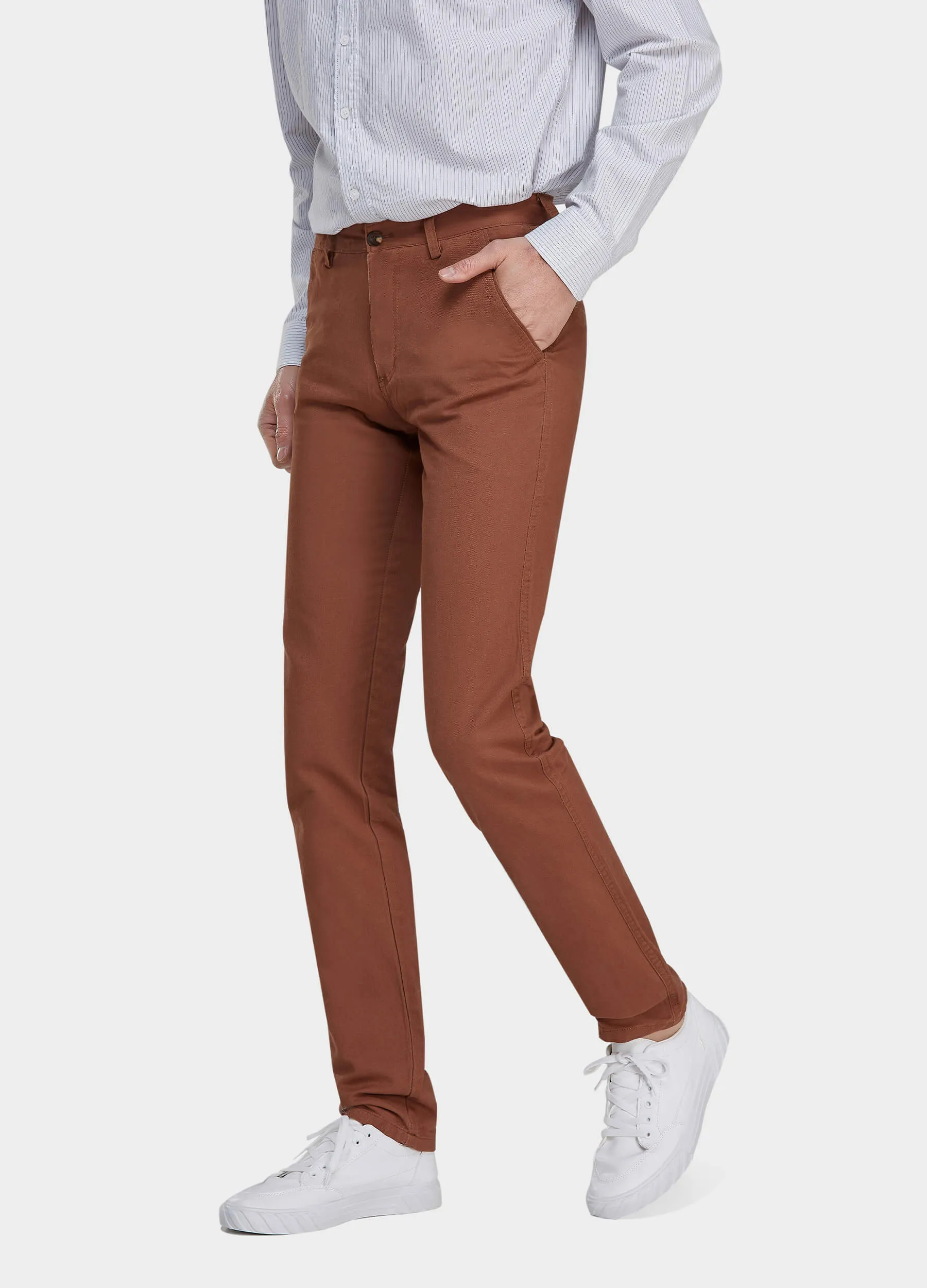 1PA1 Men's 100% Cotton Chino Straight Leg Zip Fly Slant Pocket Casual Trousers