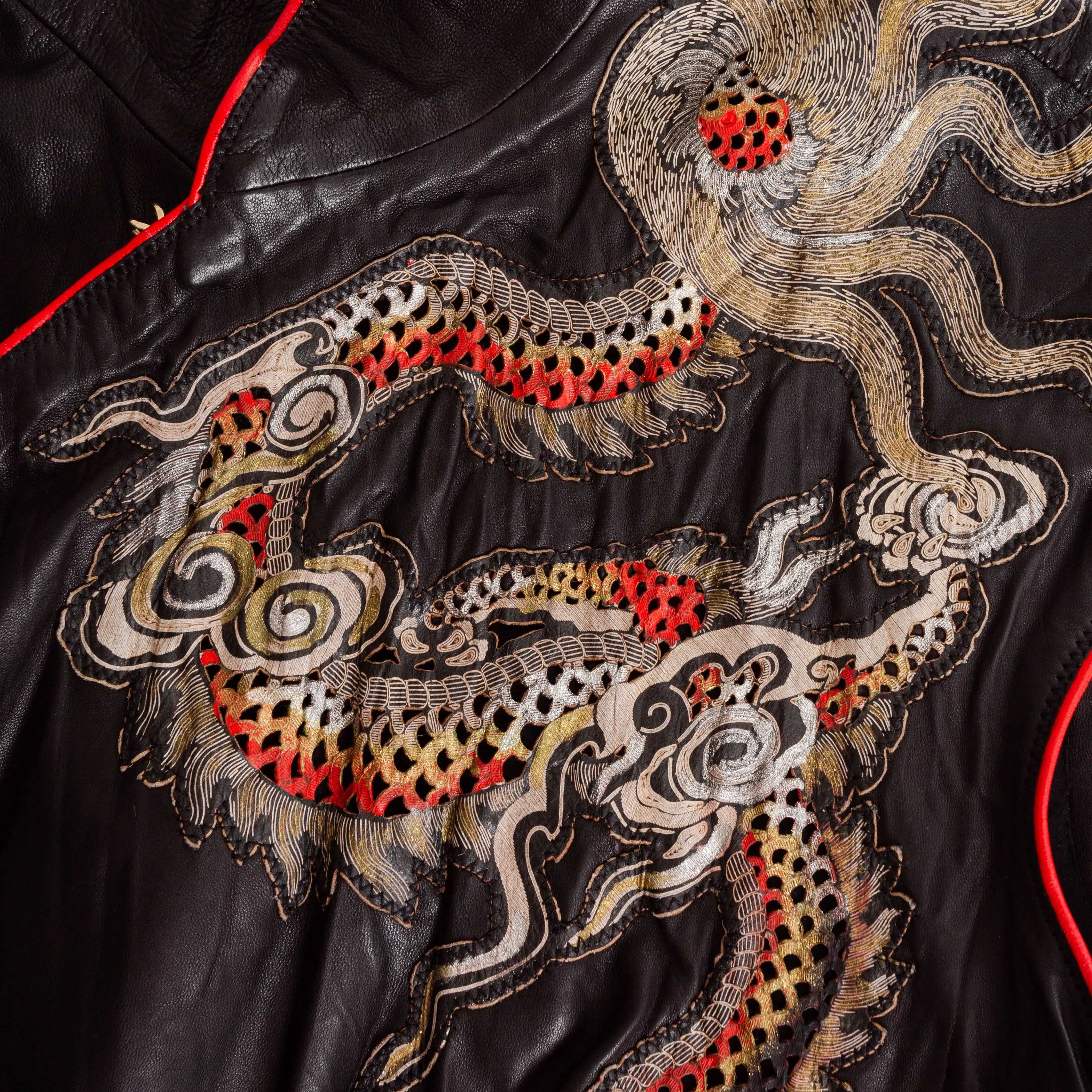 2003 Black Leather Dragon-Motif Cheongsam Top