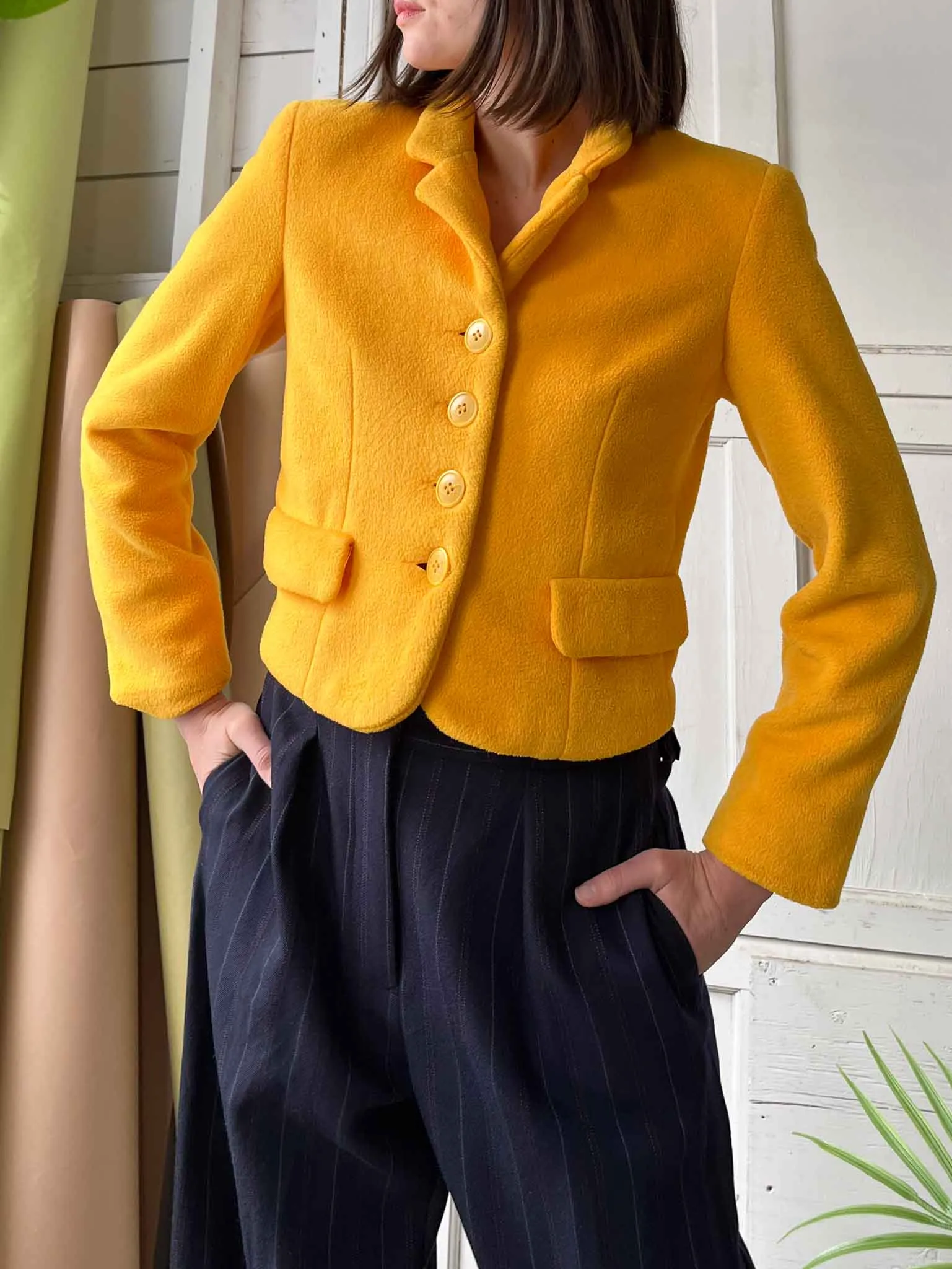 90s Marigold Fuzzy Fleece Jacket | XS-S