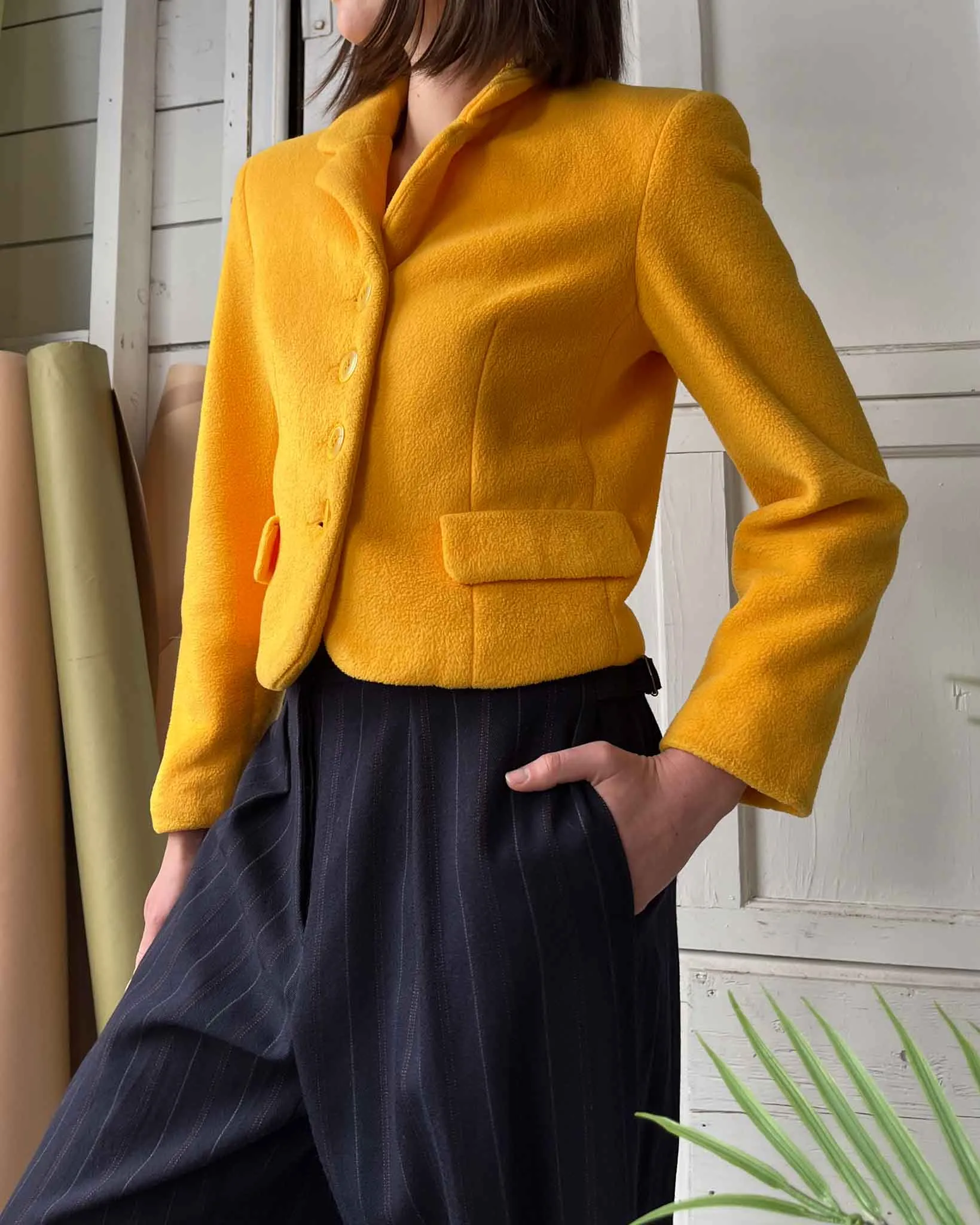 90s Marigold Fuzzy Fleece Jacket | XS-S