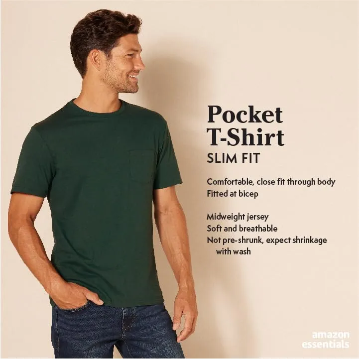 Amazon Essentials Men's Slim-Fit Short-Sleeve Crewneck T-Shirt, Pack of 2, Aqua Blue/White Stripe, X-Large