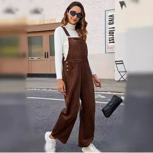 Amozae business casual outfits Autumn and Winter New Corduroy Overalls Women's Fashion Loose Jumpsuit Women