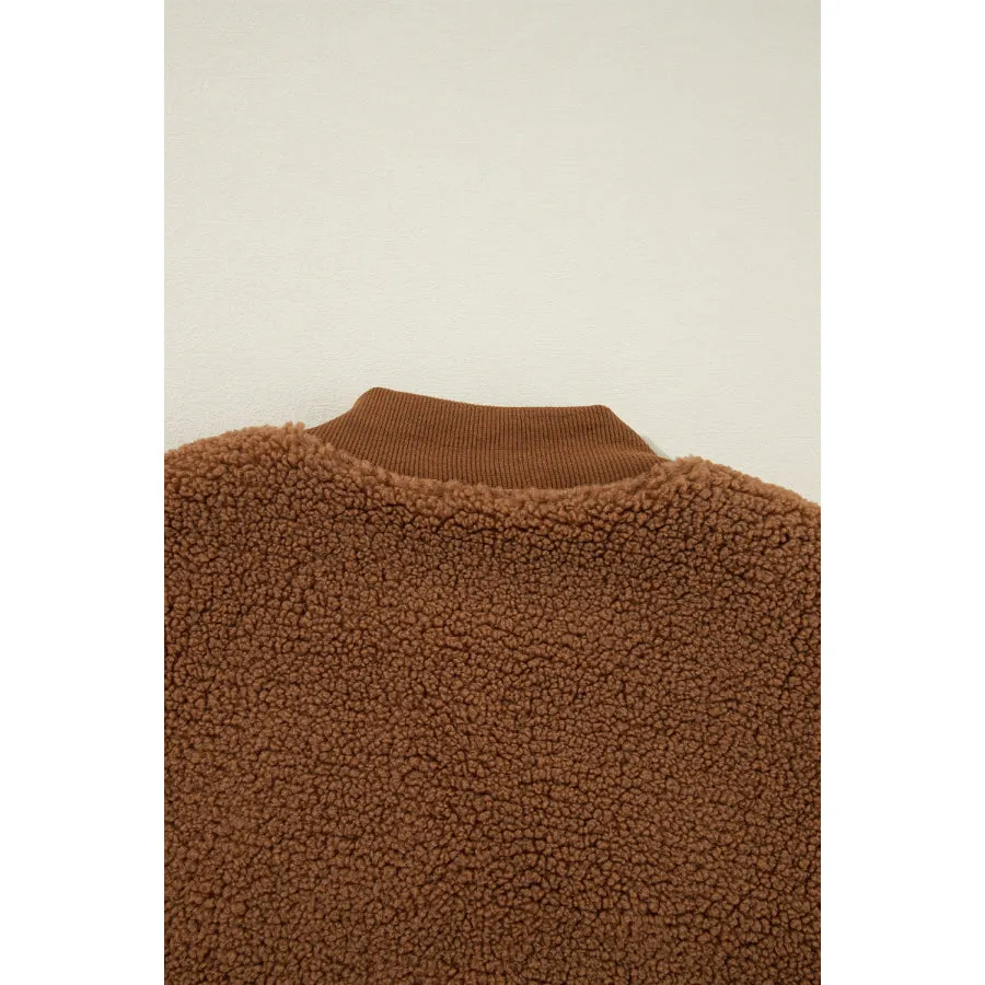 Baseball Collar Long Sleeve Sherpa Jacket