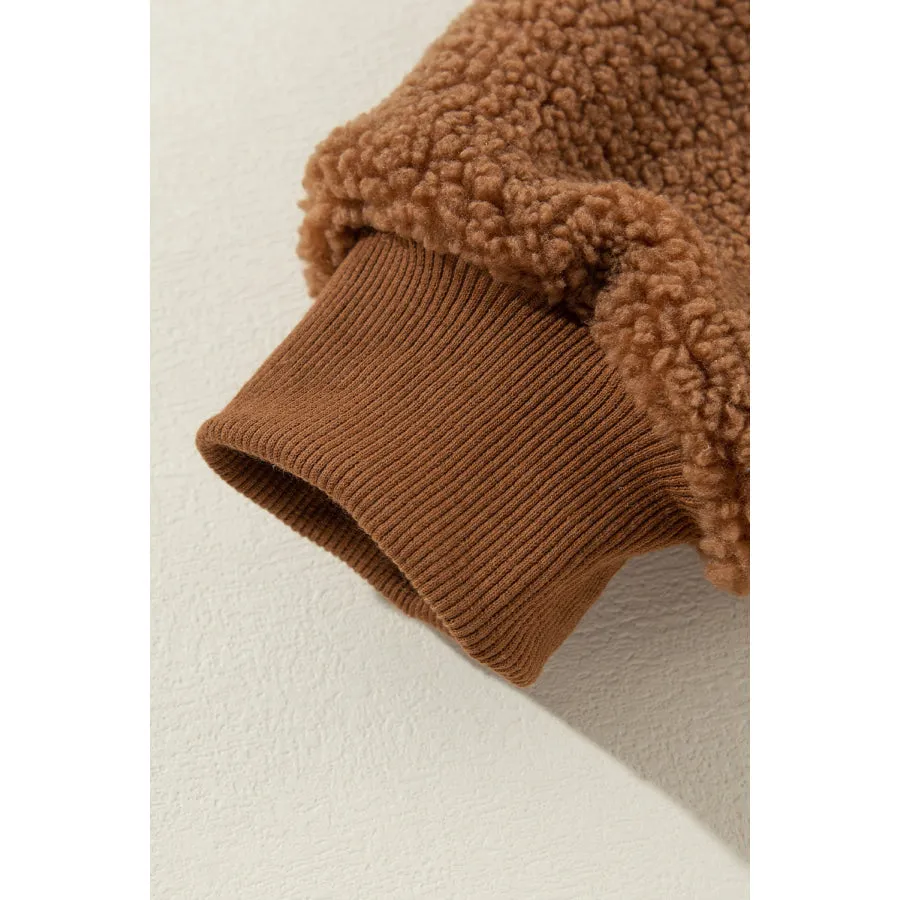 Baseball Collar Long Sleeve Sherpa Jacket
