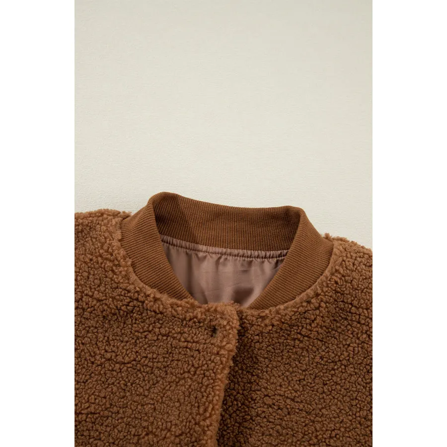 Baseball Collar Long Sleeve Sherpa Jacket