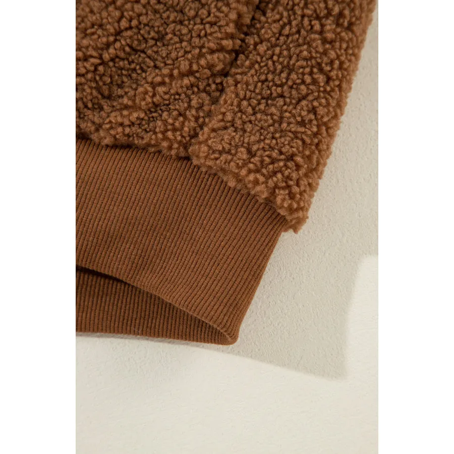 Baseball Collar Long Sleeve Sherpa Jacket