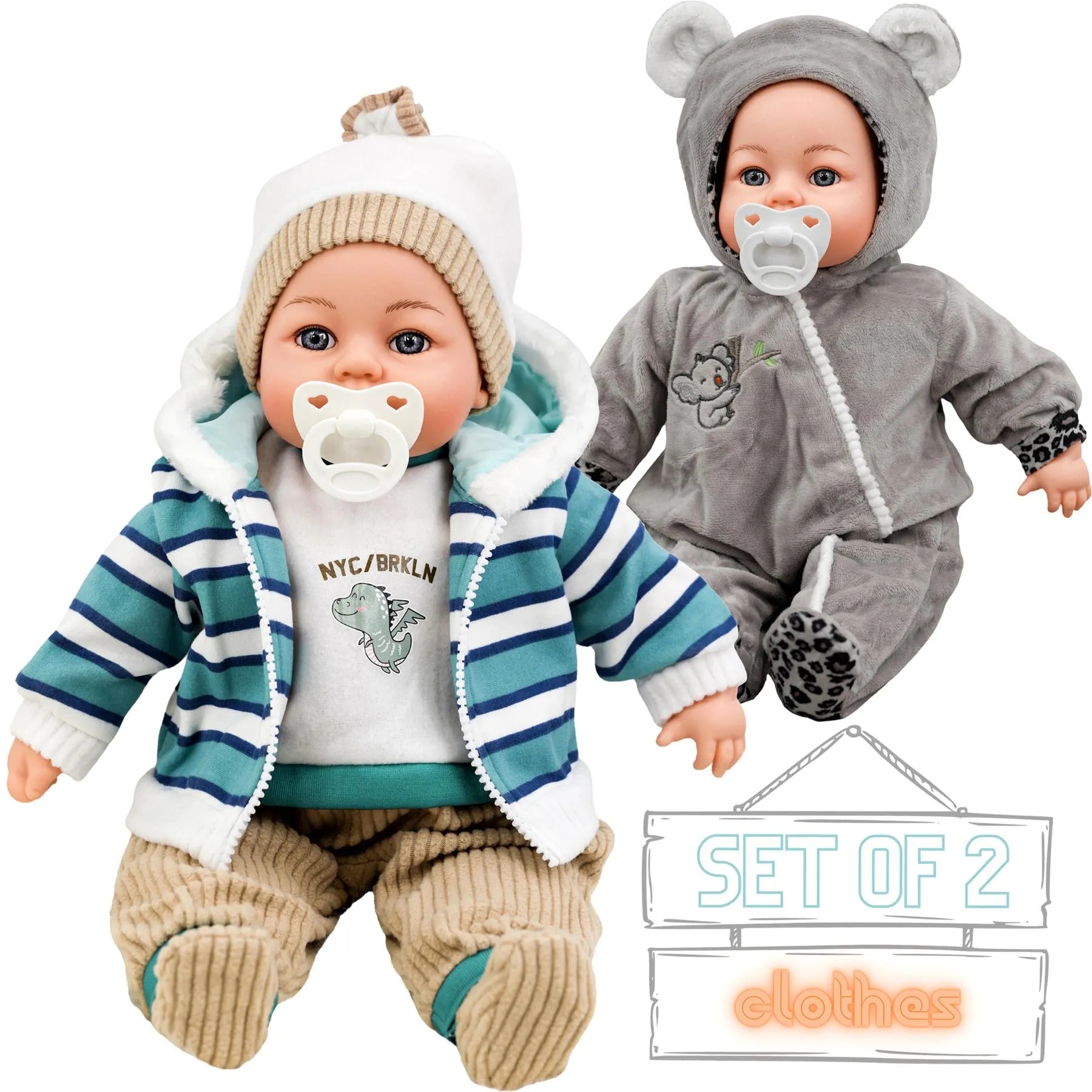 BiBi Outfits - Set of Two Doll Clothes (Koala & Stripy) (45 cm / 18")