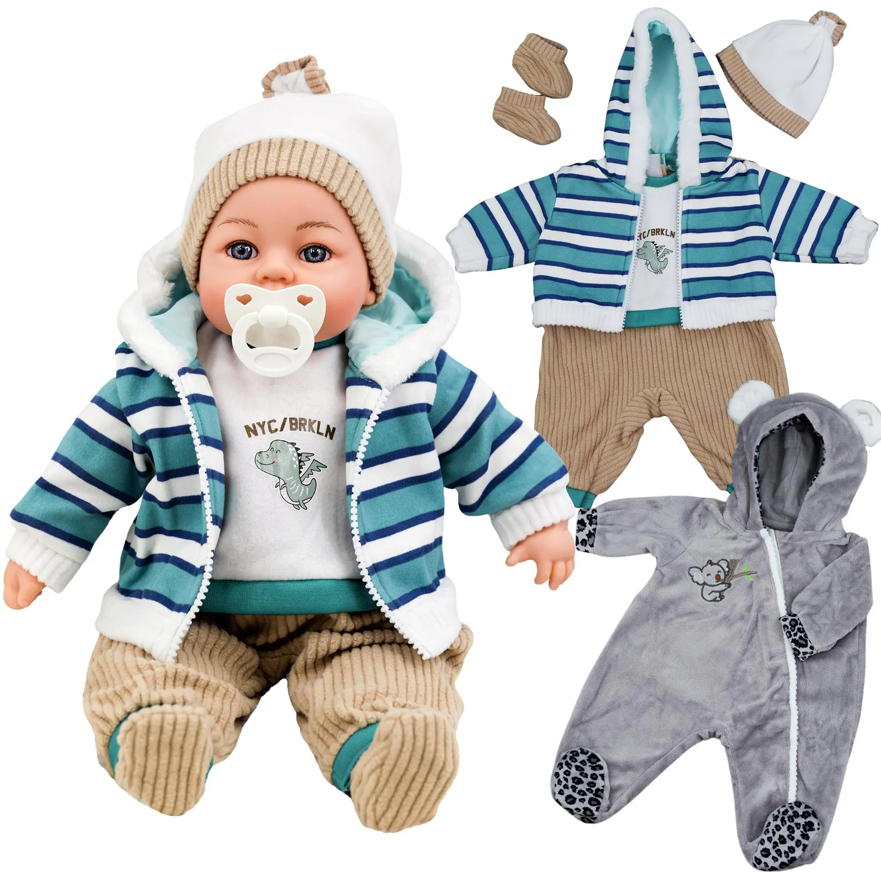 BiBi Outfits - Set of Two Doll Clothes (Koala & Stripy) (45 cm / 18")