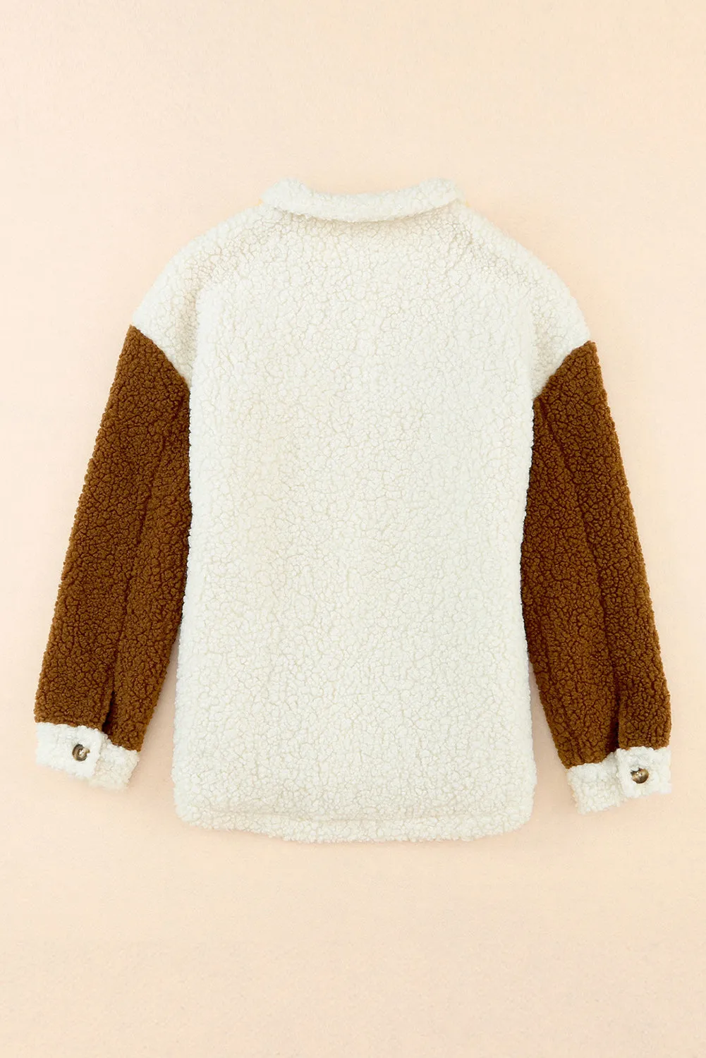 Color Block Collared Neck Sherpa Jacket