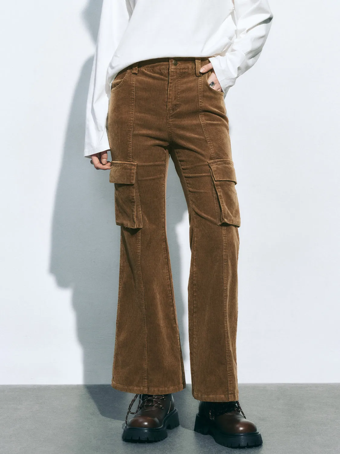Corduroy Flap Pocket Flare Pants