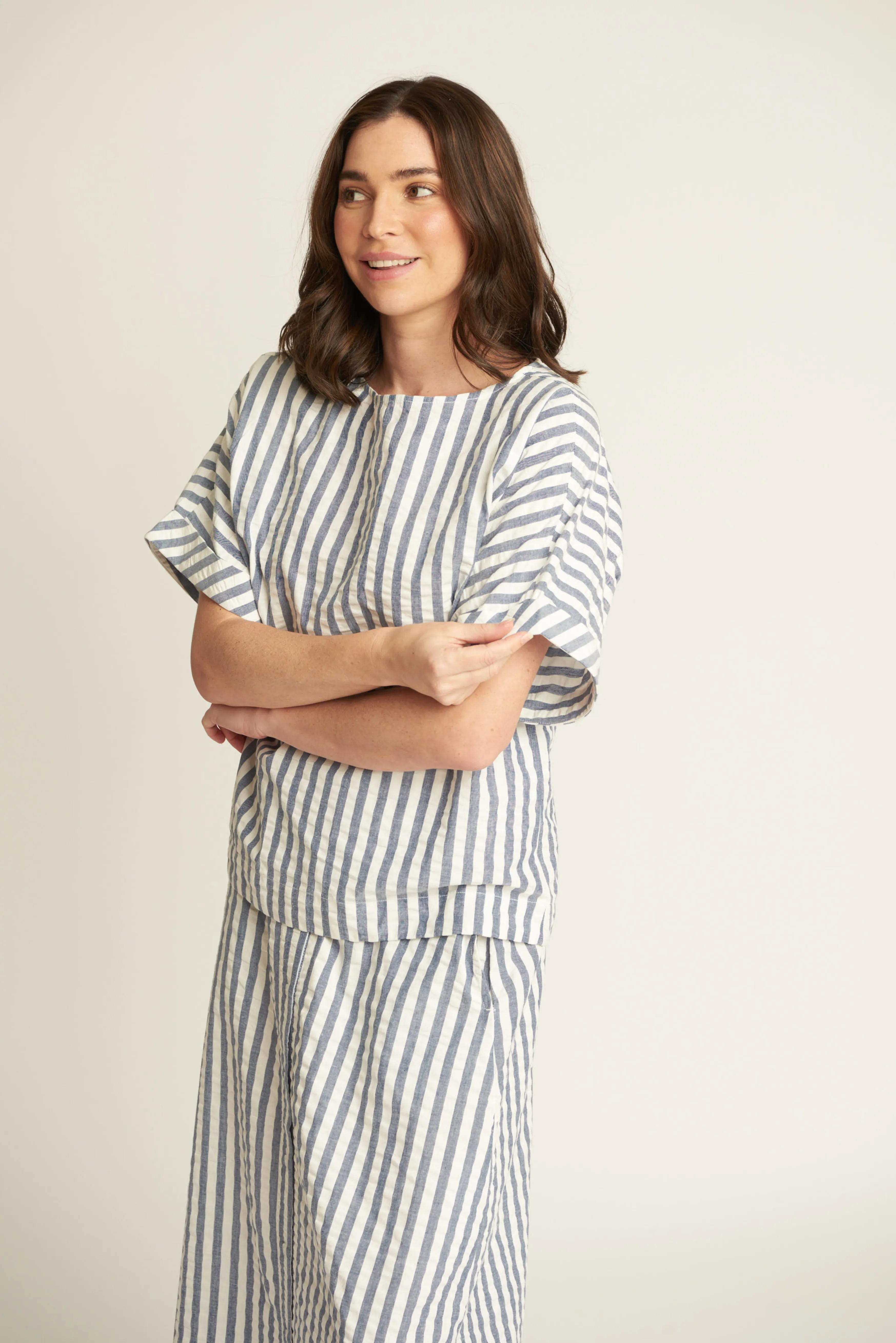 Cotton Seersucker Boxy Top