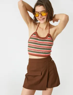 Crochet Halter Sweater Tank in Brown Stripe