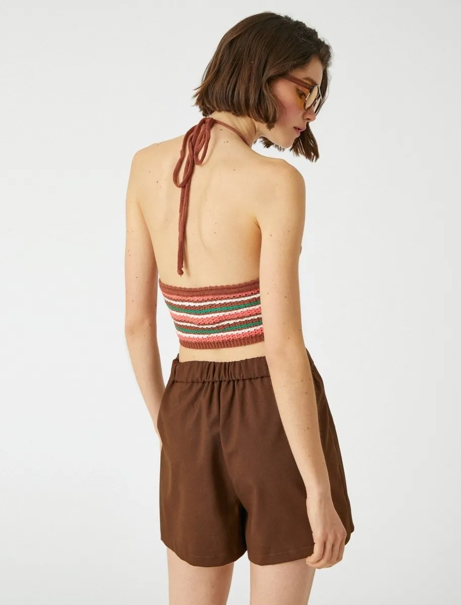 Crochet Halter Sweater Tank in Brown Stripe