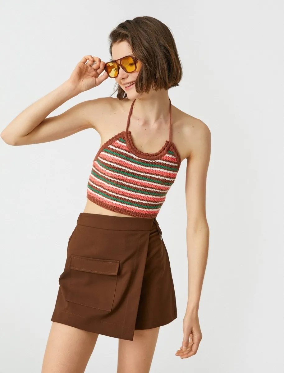 Crochet Halter Sweater Tank in Brown Stripe