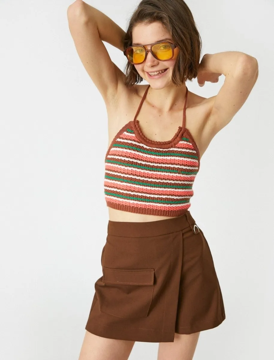 Crochet Halter Sweater Tank in Brown Stripe