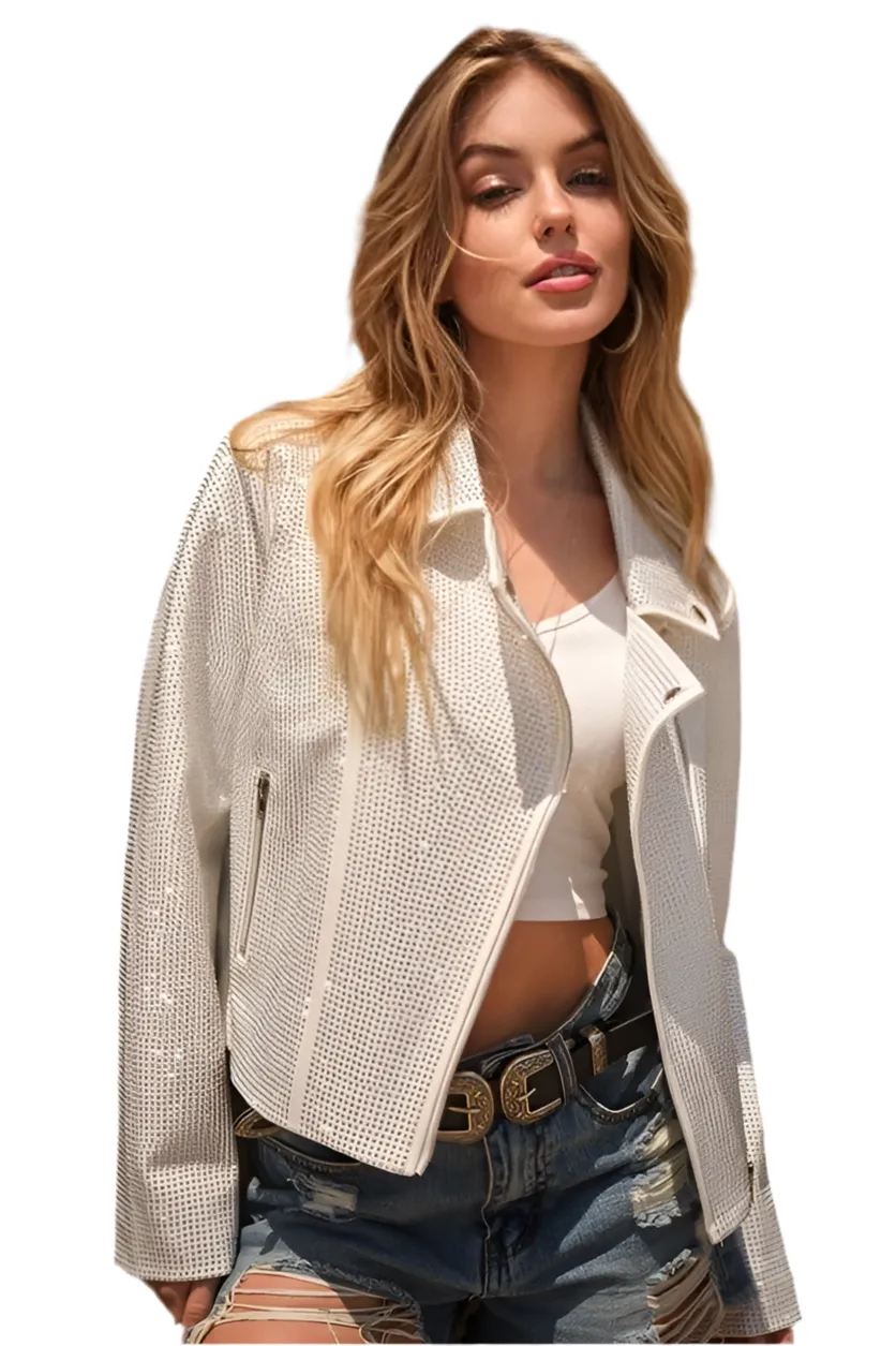 Crystal Studded Moto Jacket