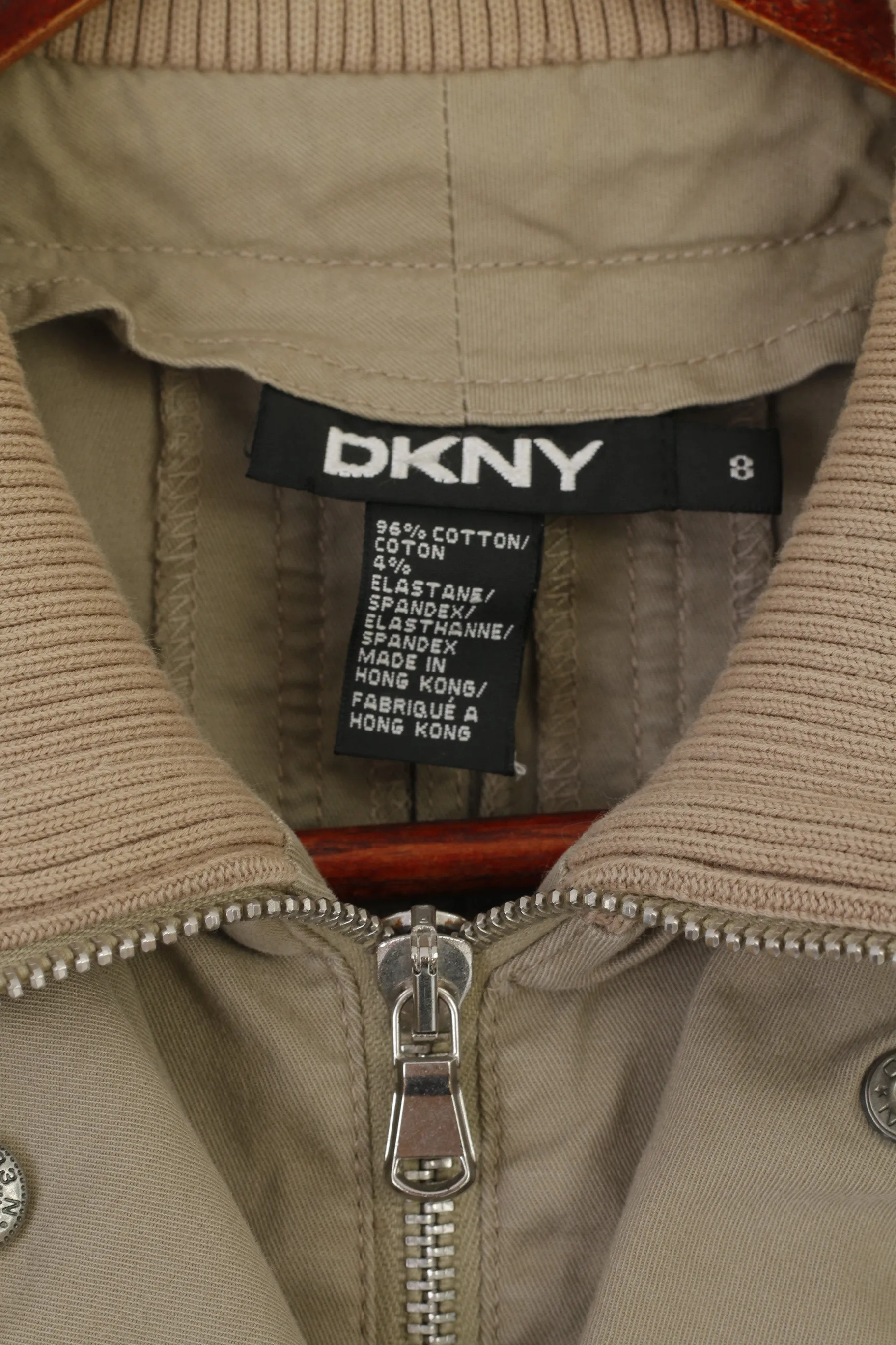 DKNY Women 8 S Jacket Khaki Cotton Cropped Zip Up Lightweight Casual Top