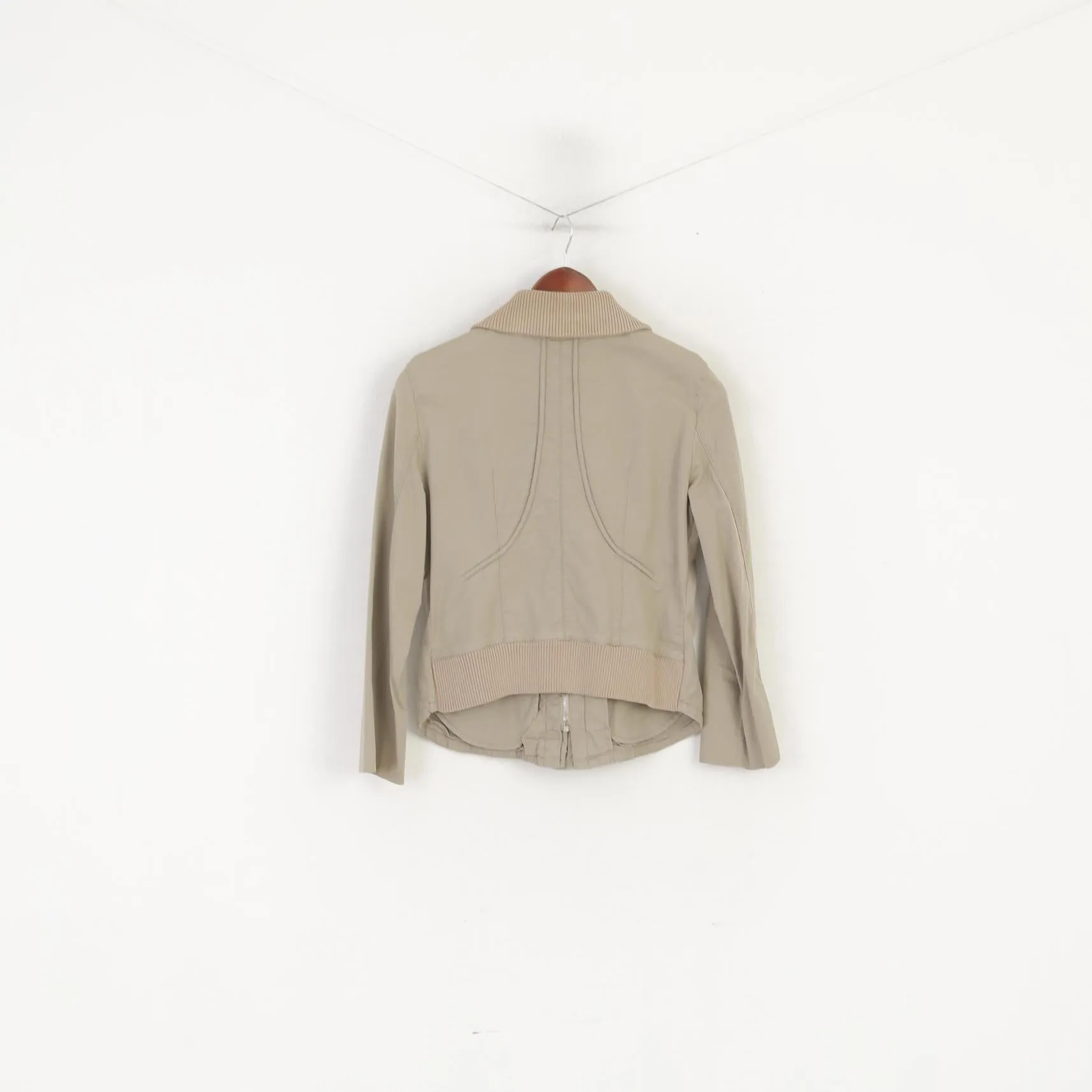 DKNY Women 8 S Jacket Khaki Cotton Cropped Zip Up Lightweight Casual Top