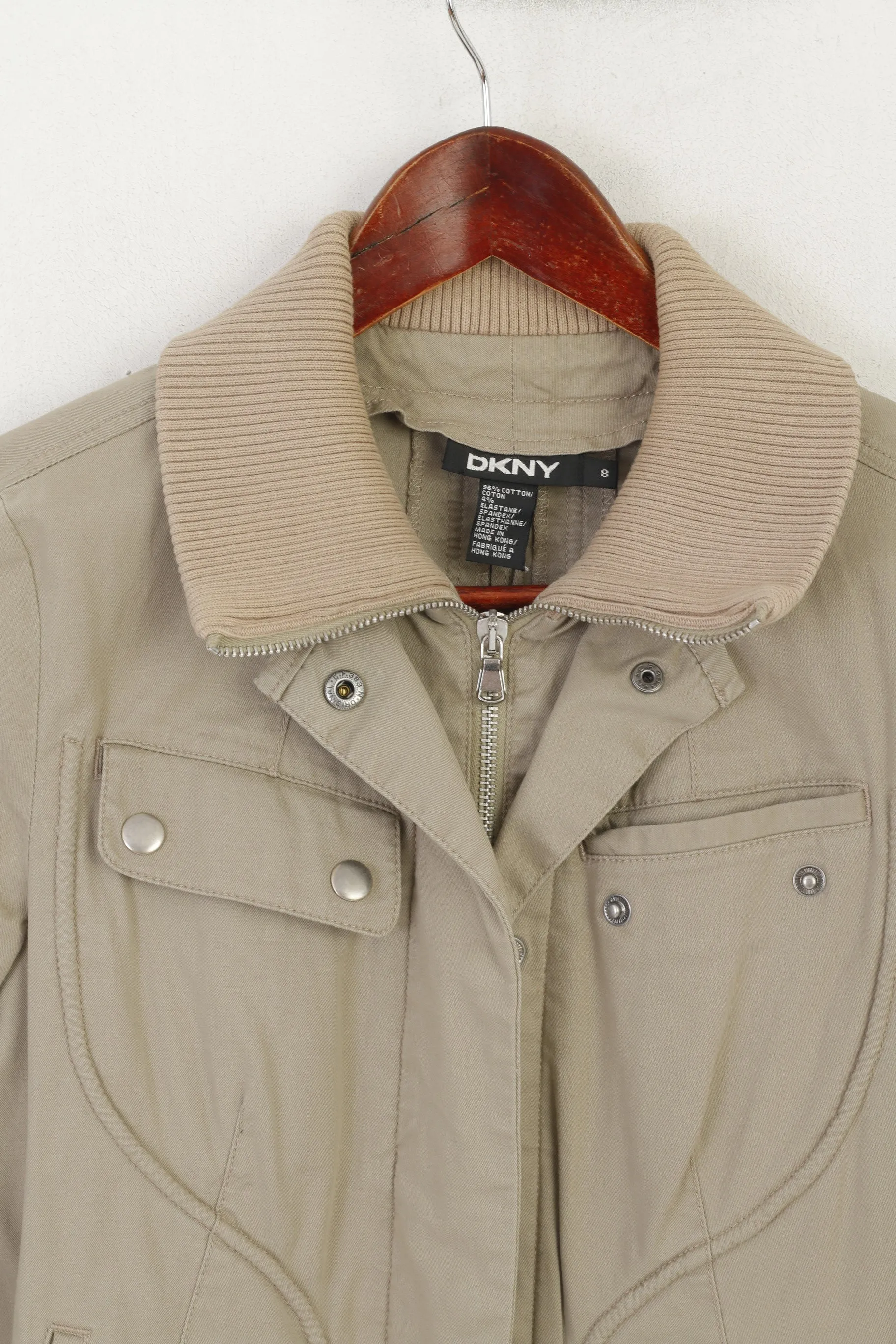 DKNY Women 8 S Jacket Khaki Cotton Cropped Zip Up Lightweight Casual Top
