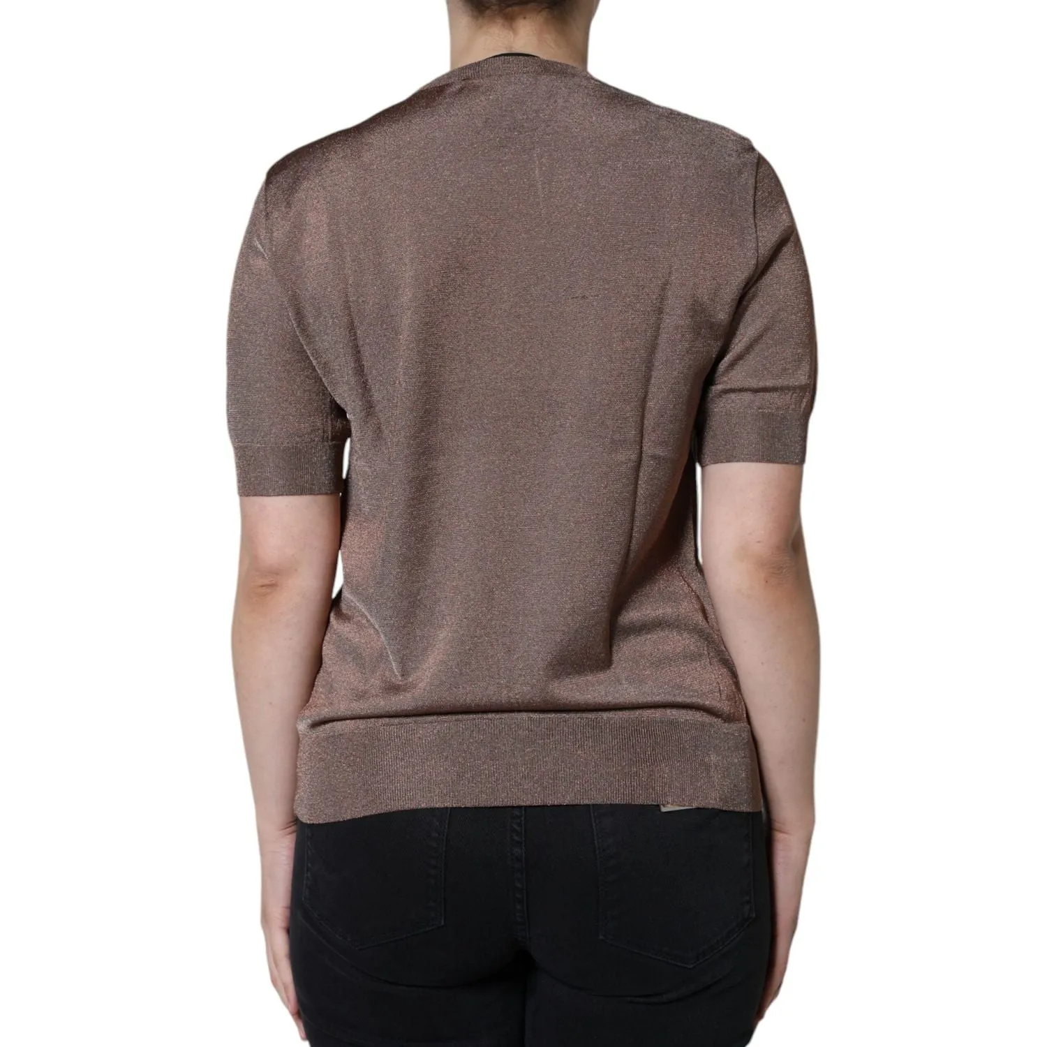Dolce & Gabbana Brown Floral Applique Viscose Short Sleeve Top