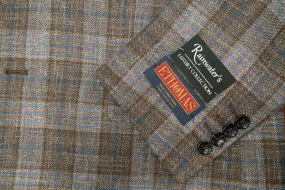 E. Thomas Brown Blue Plaid Wool Silk & Linen Sport Coat