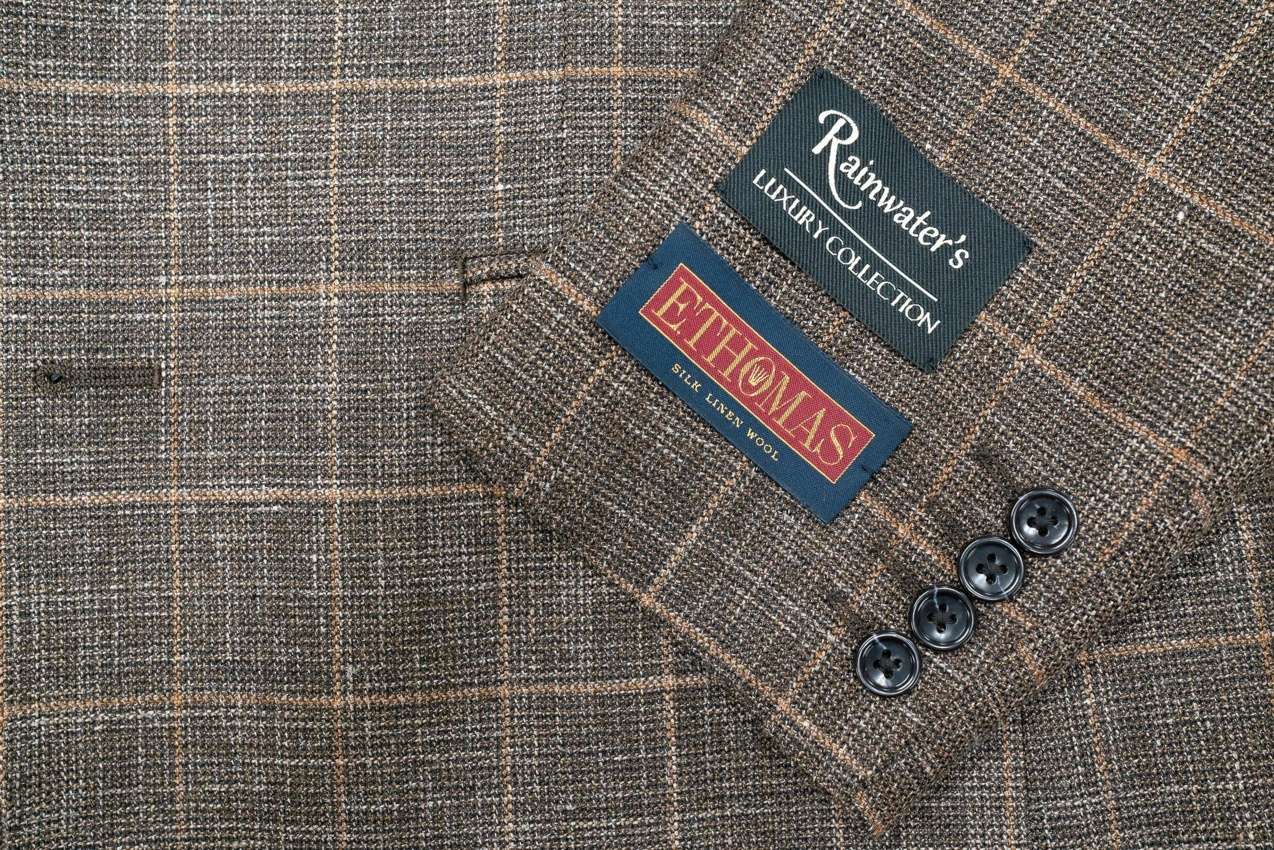 E. Thomas Brown Windowpane Wool Silk & Linen Sport Coat