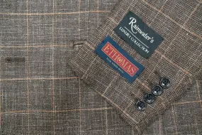 E. Thomas Brown Windowpane Wool Silk & Linen Sport Coat