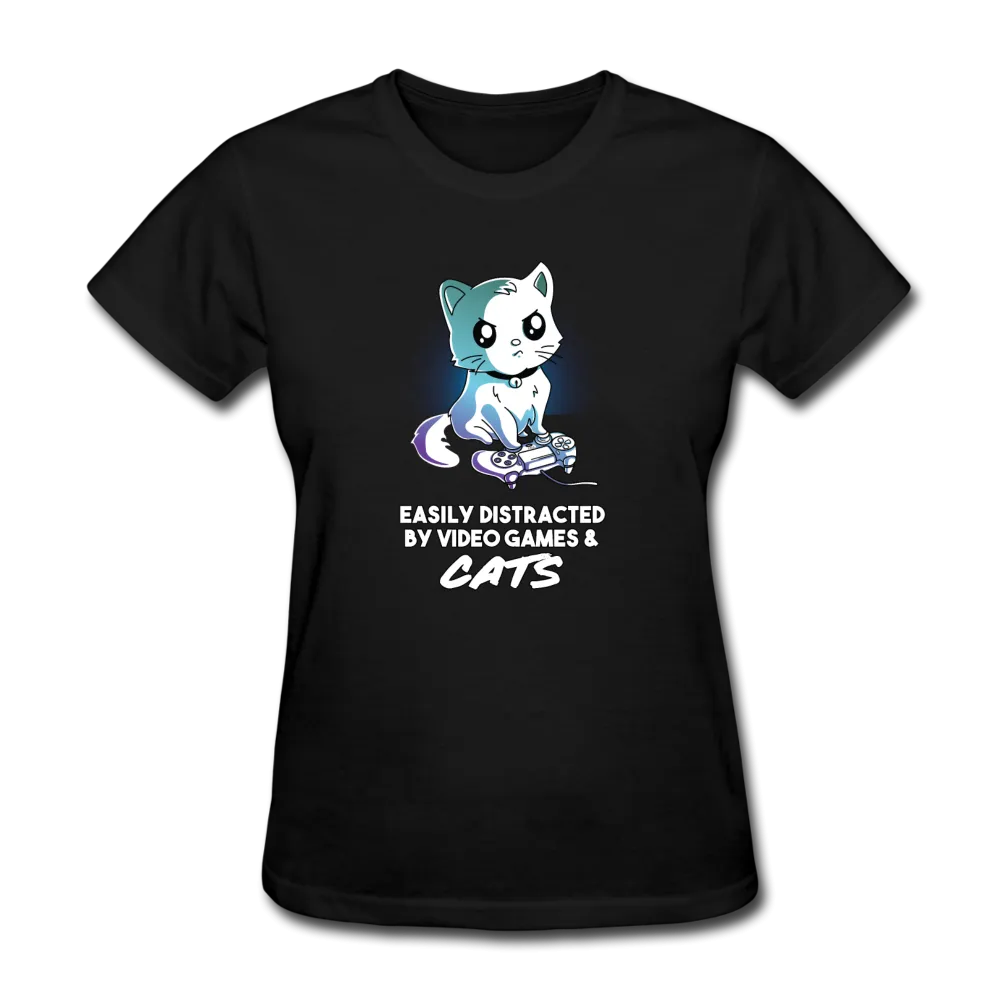 Easily Distracted By Video Games & Cats Women's Funny T-Shirt