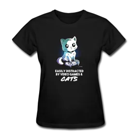 Easily Distracted By Video Games & Cats Women's Funny T-Shirt