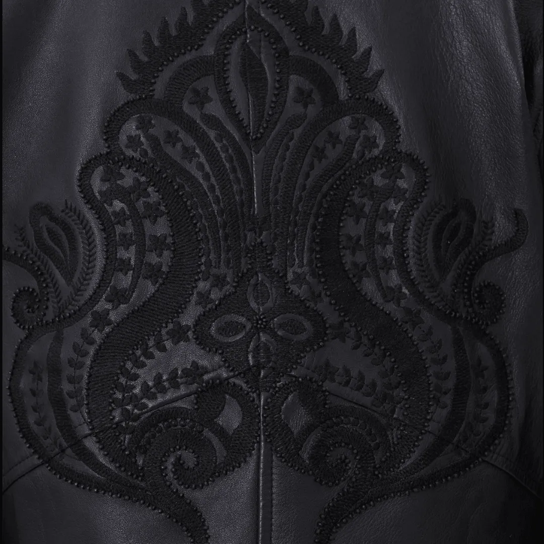 Embroidered Leather Biker Jacket