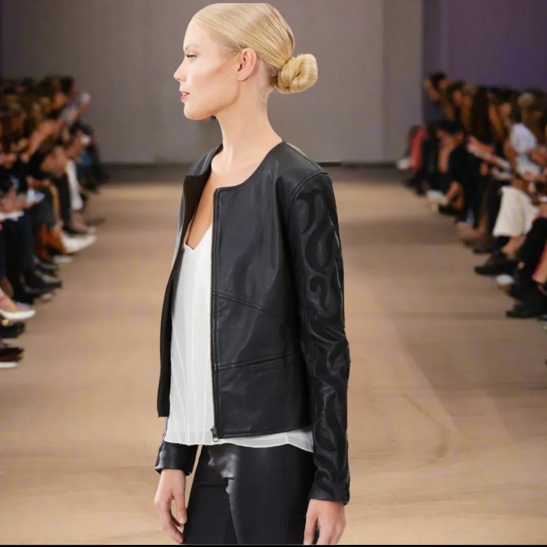 Embroidered Leather Biker Jacket