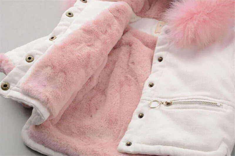 Fleece Toddler Girl Jacket Denim Warm Fur Hoodie Kids Winter