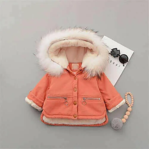 Fleece Toddler Girl Jacket Denim Warm Fur Hoodie Kids Winter