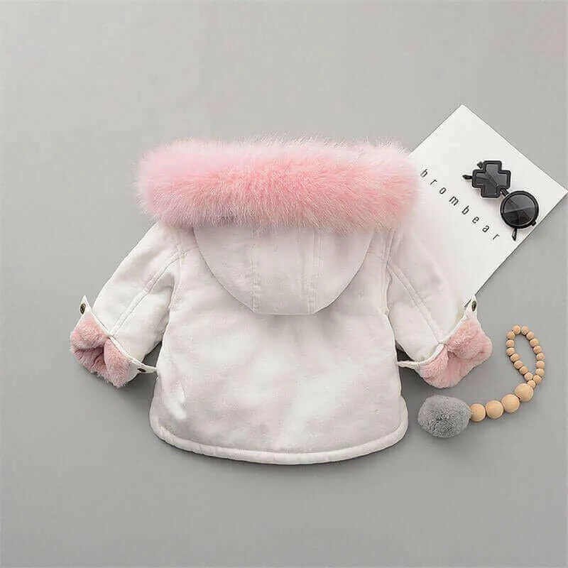 Fleece Toddler Girl Jacket Denim Warm Fur Hoodie Kids Winter