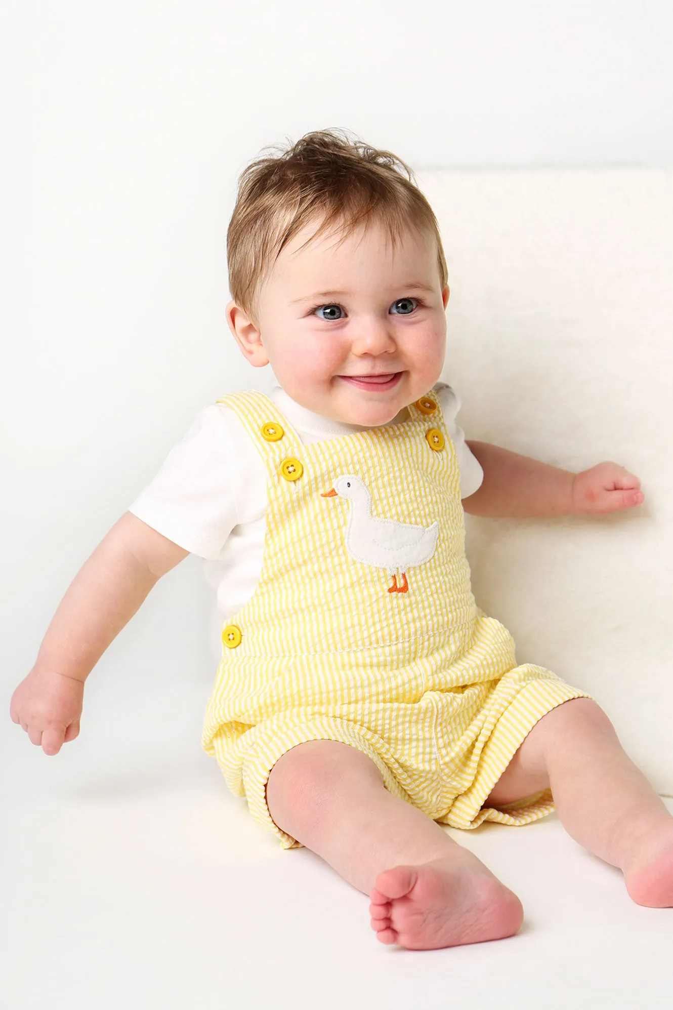 Frugi Godrevy Dungaree Outfit Dandelion Seersucker Duck