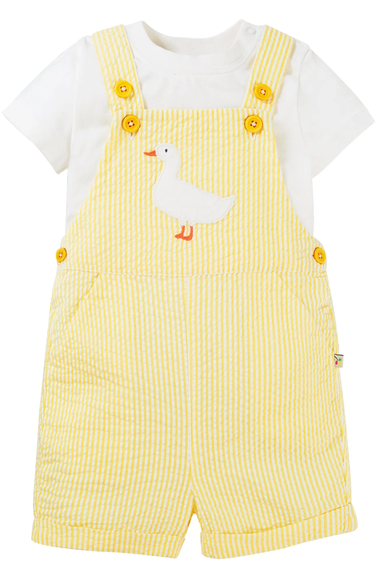 Frugi Godrevy Dungaree Outfit Dandelion Seersucker Duck