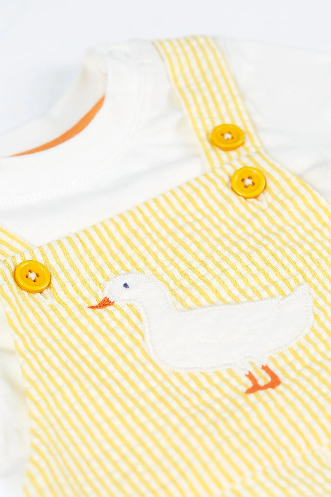 Frugi Godrevy Dungaree Outfit Dandelion Seersucker Duck