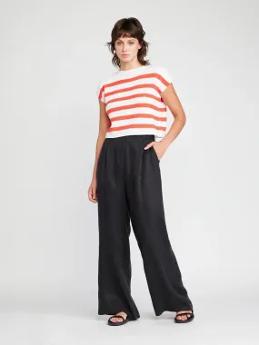 Gillian Crop Sweater Tee-Coral/White