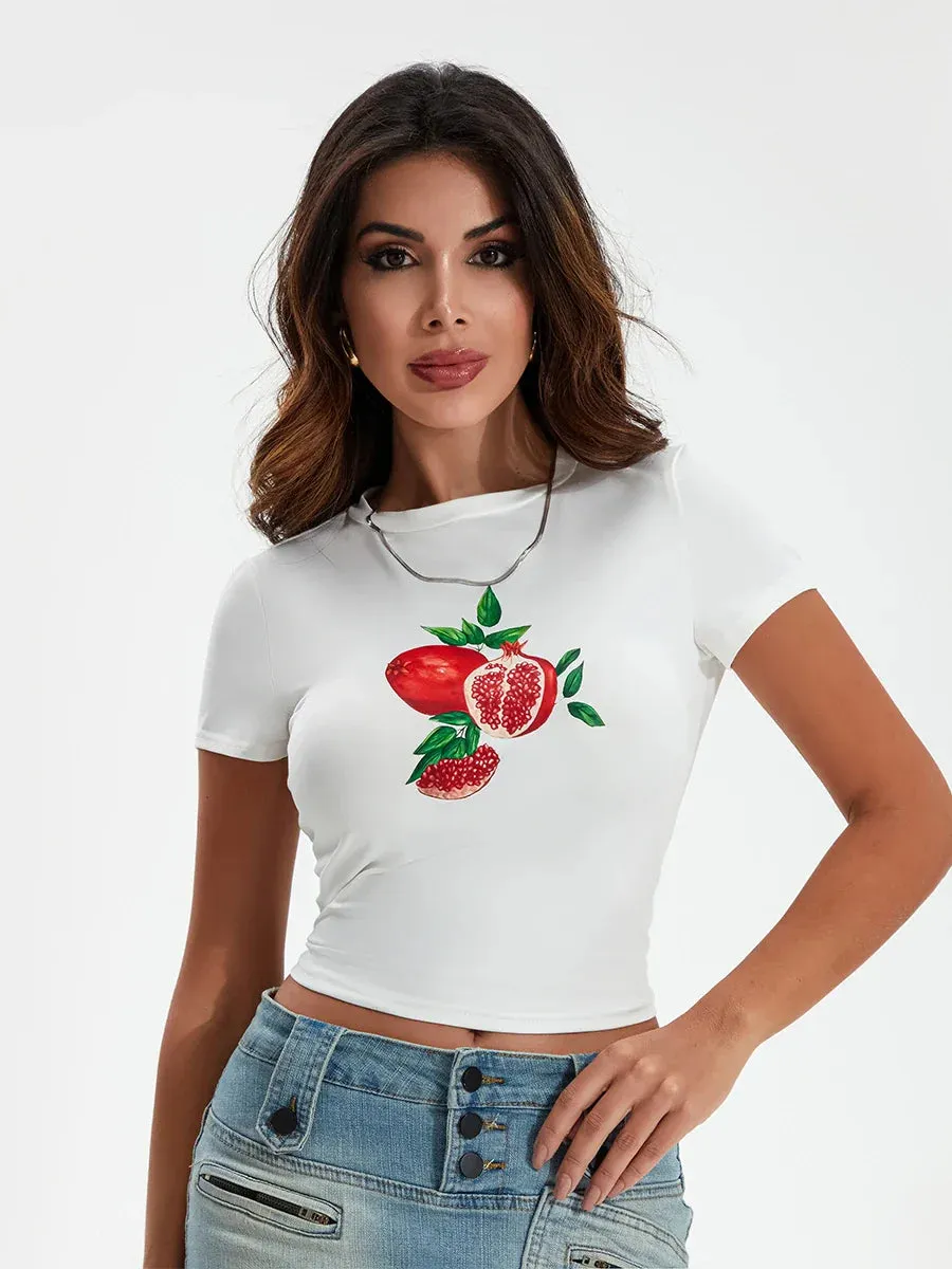 Girls Short Sleeve Graphic Print Summer Aesthetic Crop Teen Top