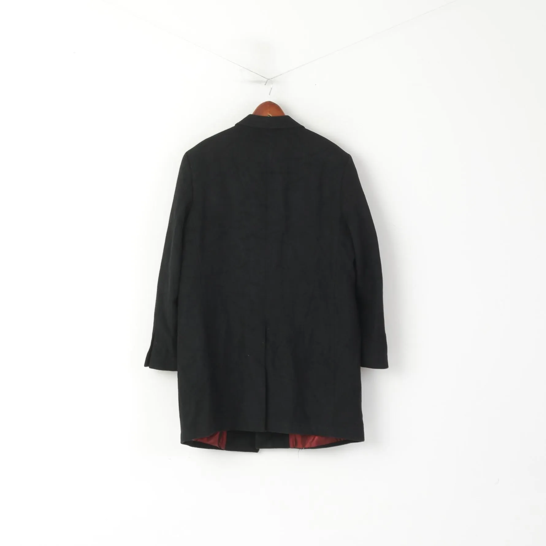 Greenwoods Men 44 L Coat Black Wool Cashmere Luxury Single Breasted Classic Top