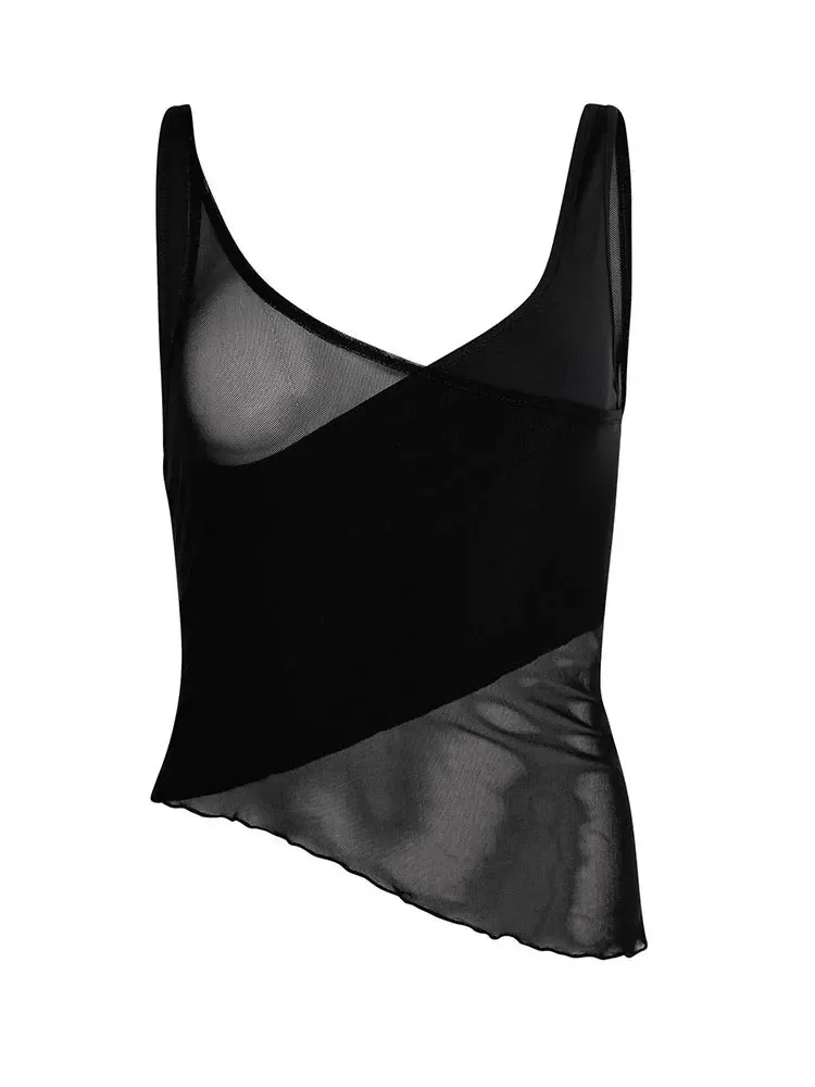Irregular Hem Black Mini Crop Top for Women