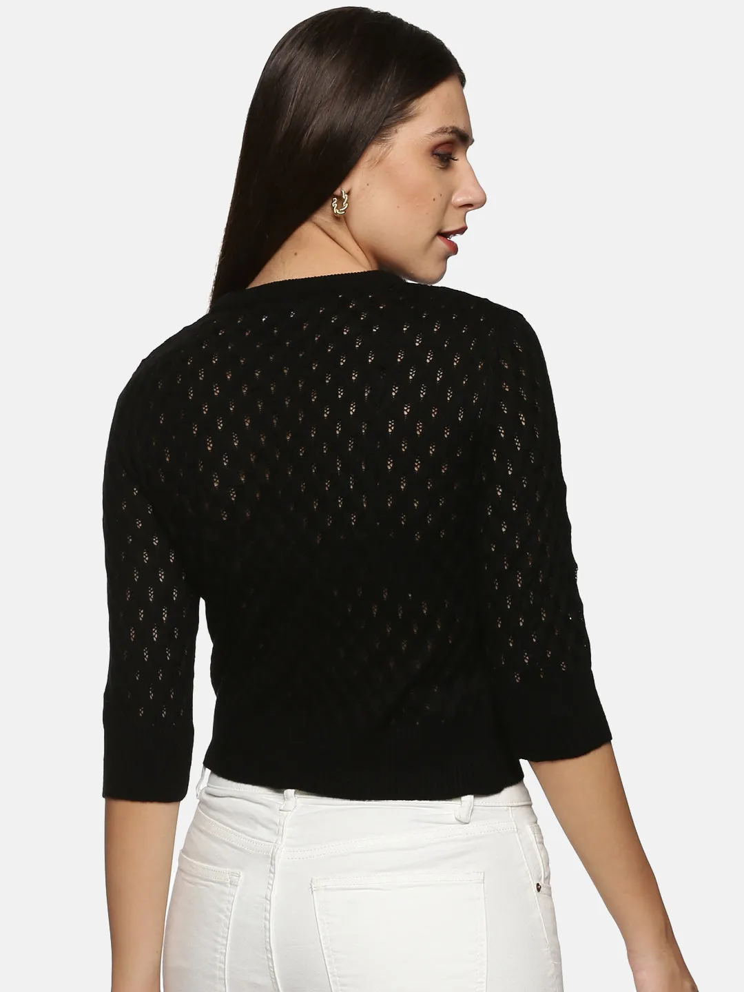 IS.U Black Mesh Regular Length Sweater