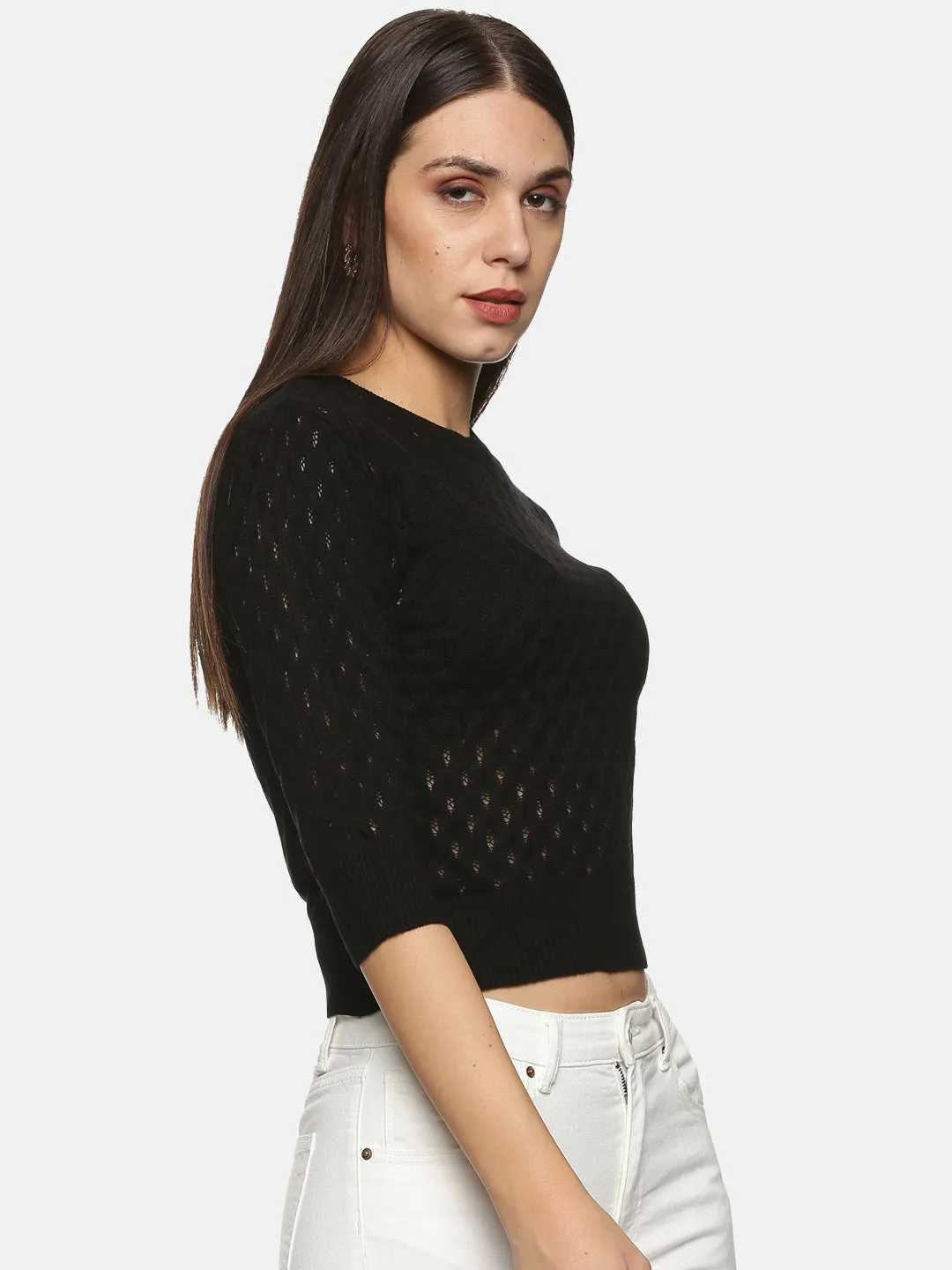 IS.U Black Mesh Regular Length Sweater