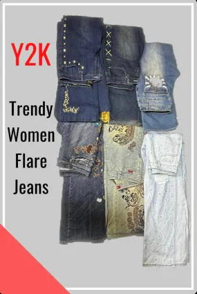 Low waist flare bottom ebroidered and embellished jeans for women