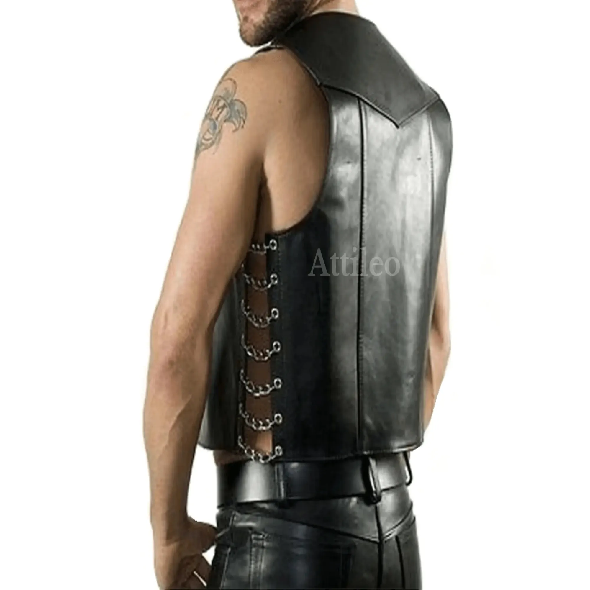 Mens Leather Biker Vest