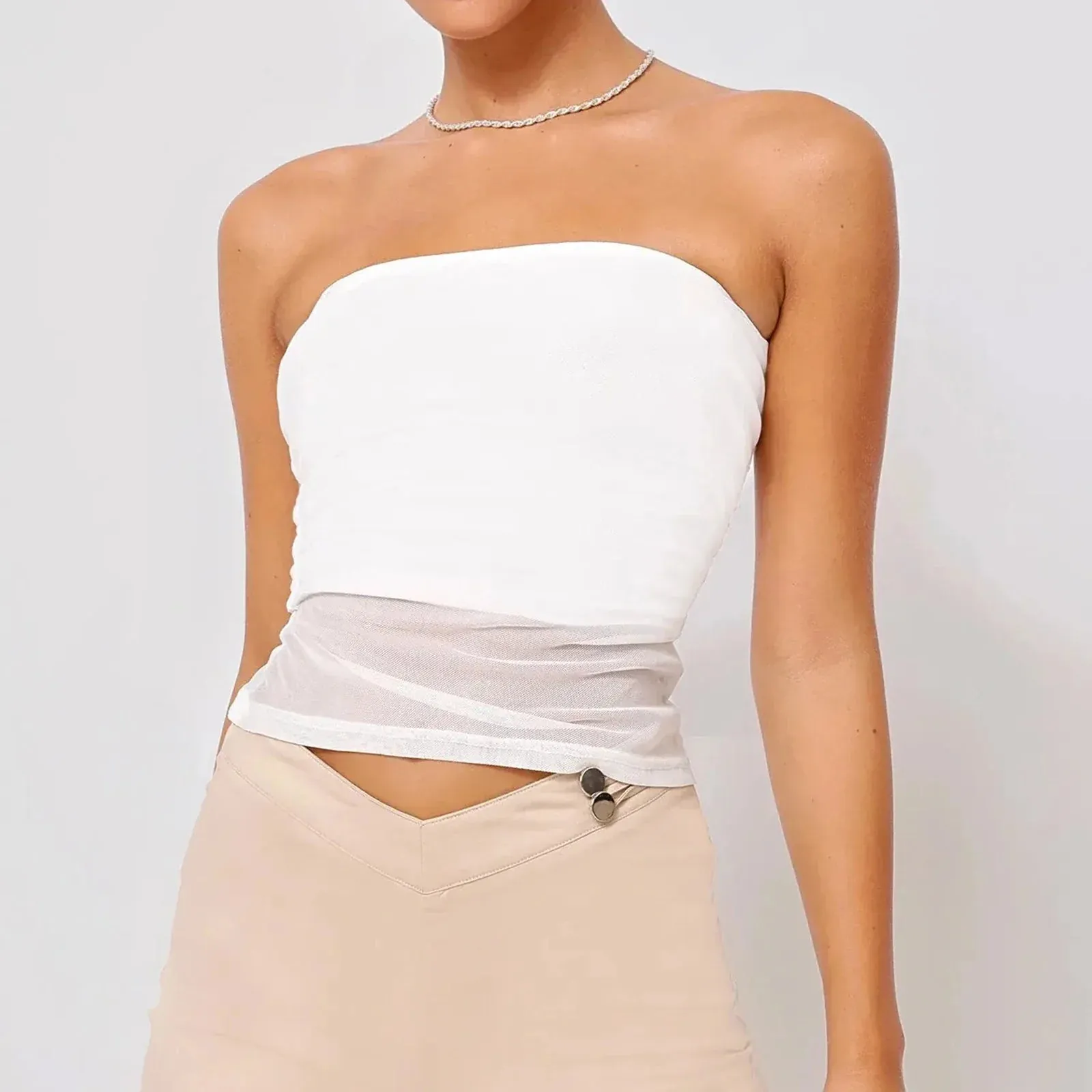 Mesh Tube Sheer Hem Bandeau Vest Backless Streetwear Aesthetic Grunge Tank Women Top