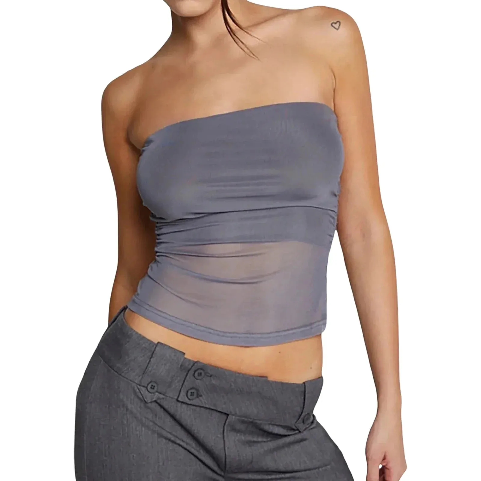 Mesh Tube Sheer Hem Bandeau Vest Backless Streetwear Aesthetic Grunge Tank Women Top