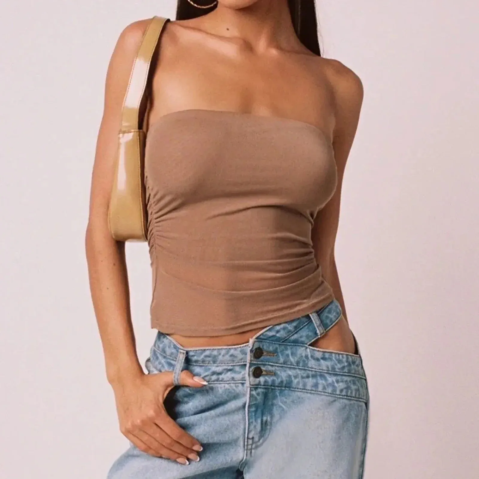 Mesh Tube Sheer Hem Bandeau Vest Backless Streetwear Aesthetic Grunge Tank Women Top